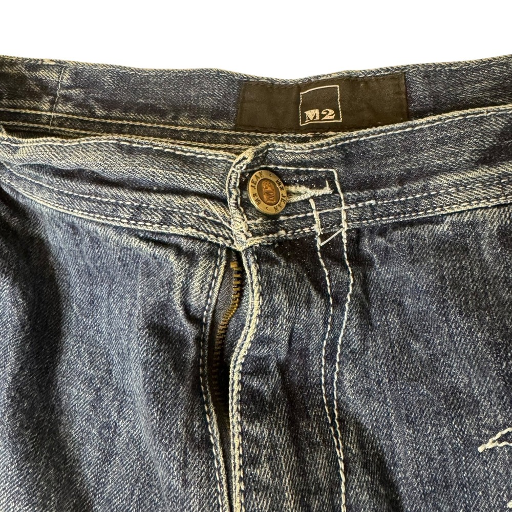 M2 Jean Co Denim Shorts Y2K Embroidered Design Blue Wash Mens Size‎ 42 READ - Picture 4 of 10